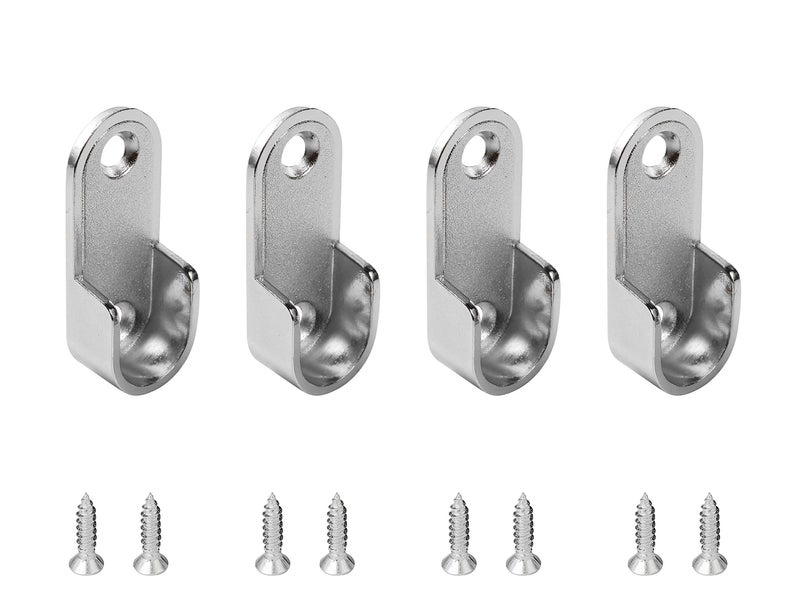 Mcredy Closet Rod Bracket Zinc Alloy Oval Hanging Rail Rod Holder End Bracket Support for Wardrobe Closet, Silver 4-Packs - Image 1
